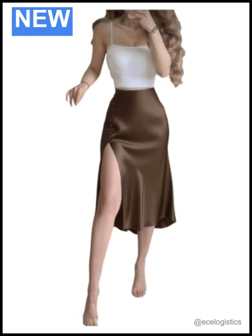 Satin High Slit Midi Skirt, High Waist Fishtail Skirt, Office Going Out